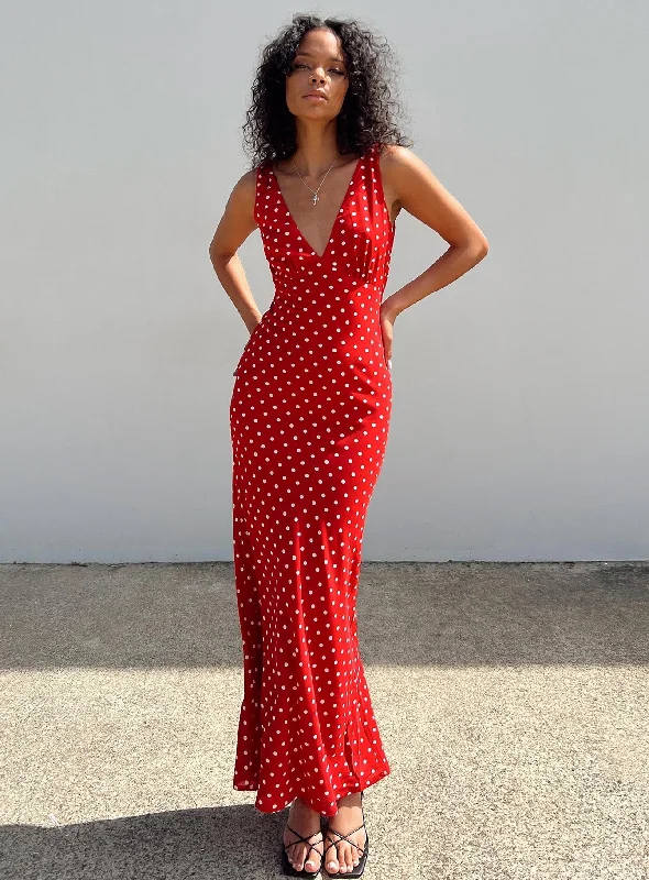 Super Sale Nellie Maxi Dress Red Polka Dot
