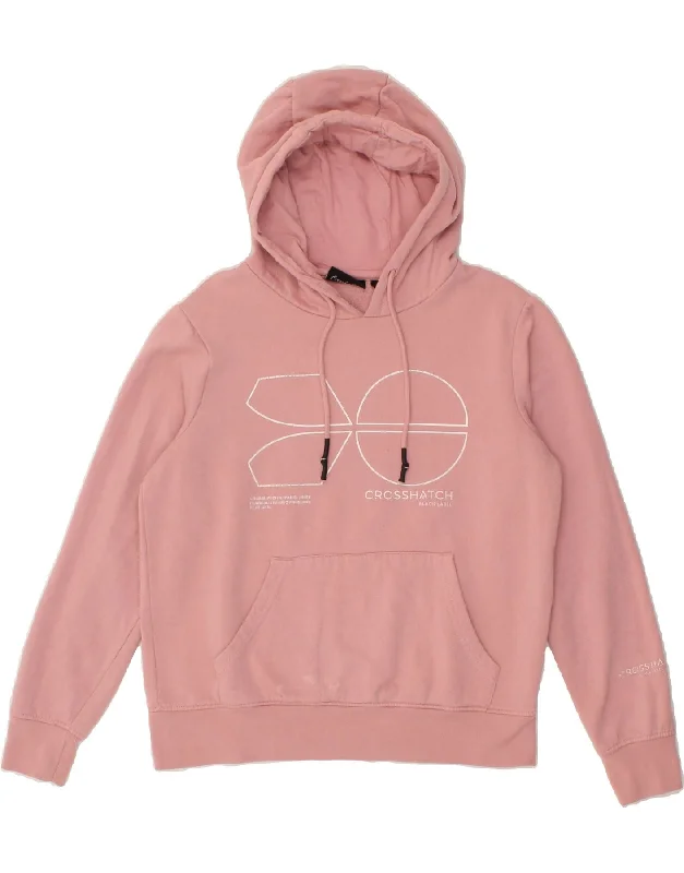 Deal Mania CROSSHATCH Womens Graphic Hoodie Jumper UK 14 Medium Pink Cotton