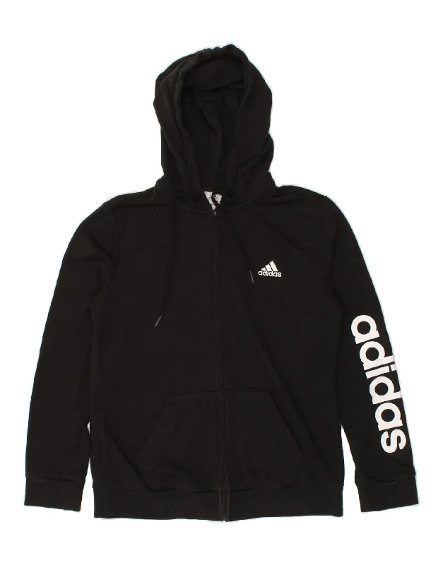 Price Rollback ADIDAS Womens Graphic Zip Hoodie Sweater UK 12/14 Medium Black Cotton