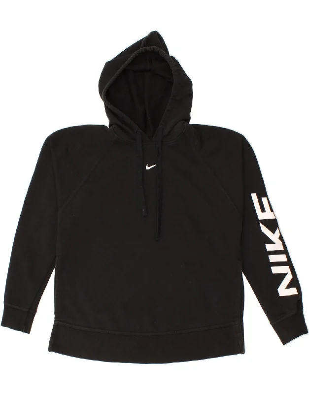 Crazy Deals NIKE Womens Oversized Graphic Hoodie Jumper UK 6 XS Black Cotton