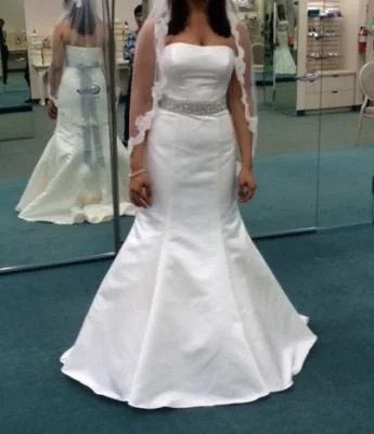 Limited Availability David's Bridal Strapless Trumpet Gown With Ribbon Waist Style WG9