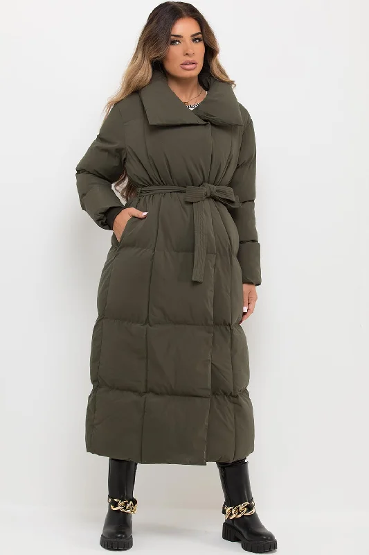 Longline Duvet Puffer Coat Khaki