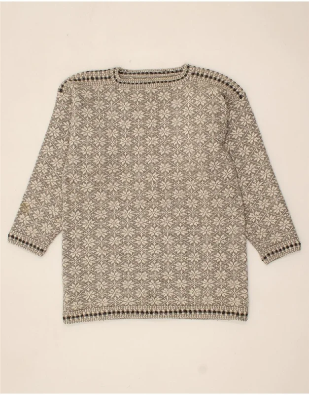 Amazing Deals VINTAGE Womens Boat Neck Jumper Sweater UK 16 Large Grey Fair Isle