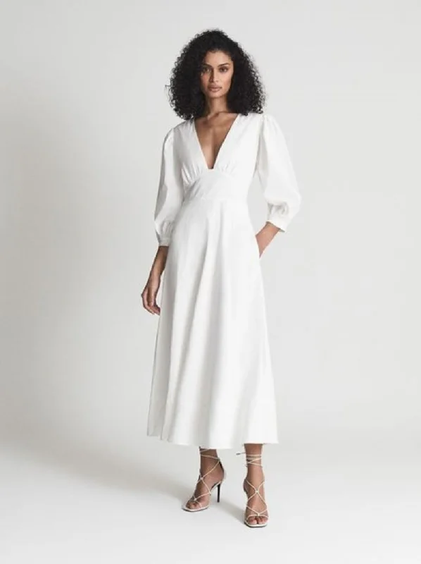 Value Deals CHRISTIE PUFF SLEEVE PLUNGE WHITE