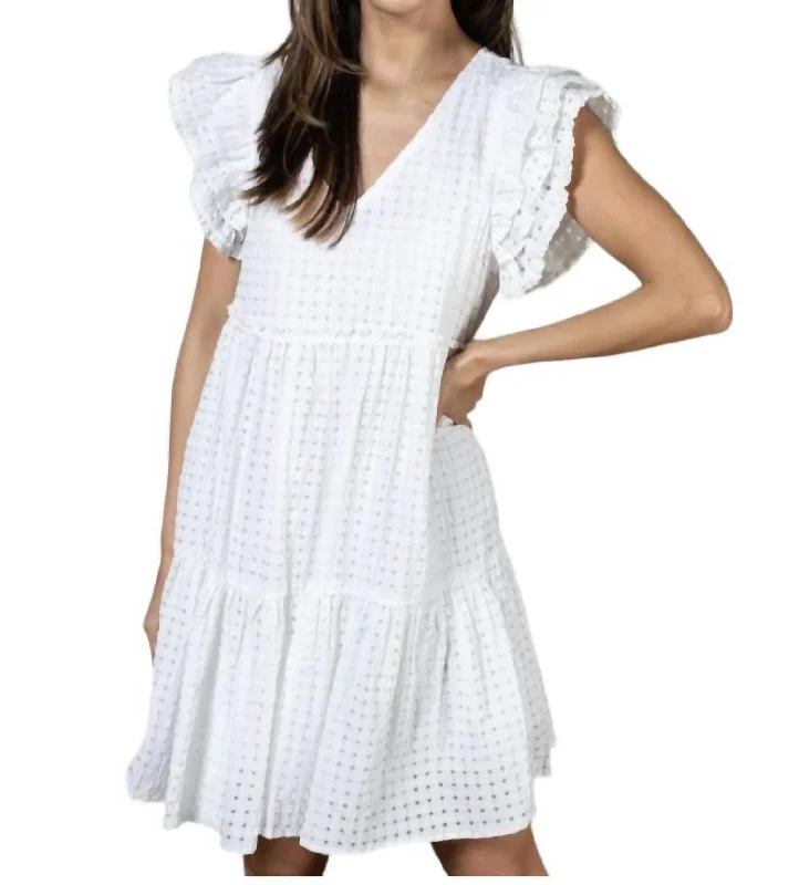 Best Deals Gingham Flutter Sleeve Dress In White