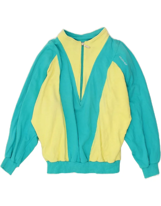 Price Cut GOLDEN CUP Womens Zip Neck Sweatshirt Jumper IT 42 Medium Blue Colourblock Price Cut GOLDEN CUP Womens Zip Neck Sweatshirt Jumper IT 42 Medium Blue Colourblock