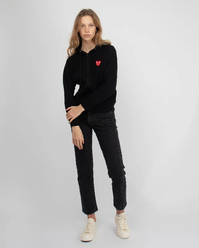 Savings Galore T293 DOUBLE RED HEART ZIP UP HOODED SWEATSHIRT SWEATSHIRT / BLACK
