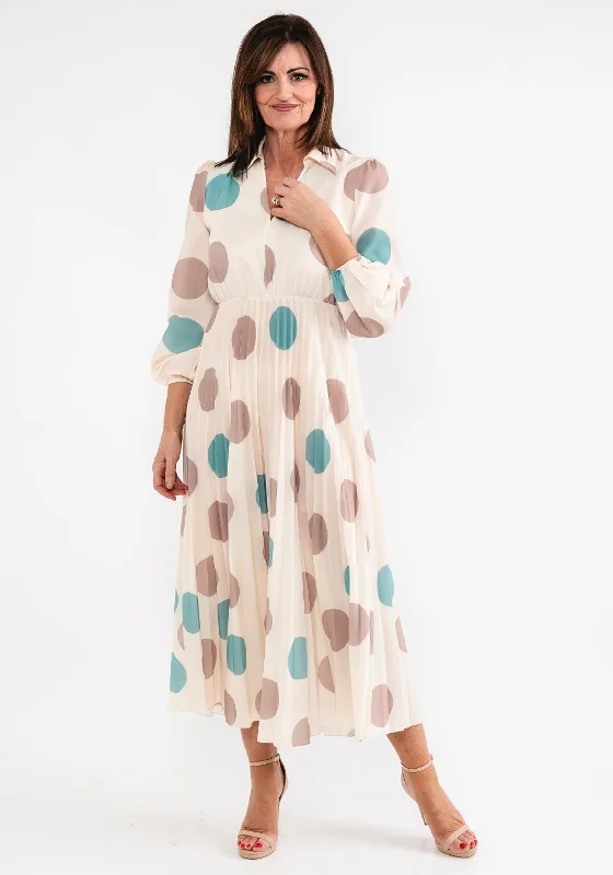 Special Savings Seventy1 One Size Polka Dot Pleated Maxi Dress, Cream