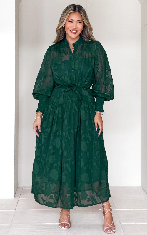 Discount Deals Paula Maxi Dress - Green Emerald Floral Texture