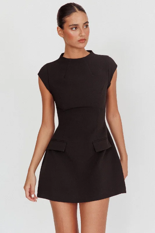 Hurry In Aristos Cap Sleeve Mini Dress Black
