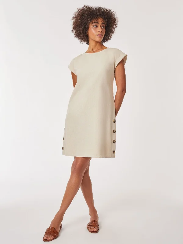 Unbeatable Prices Linen Short Sleeve Side Button Swing Dress