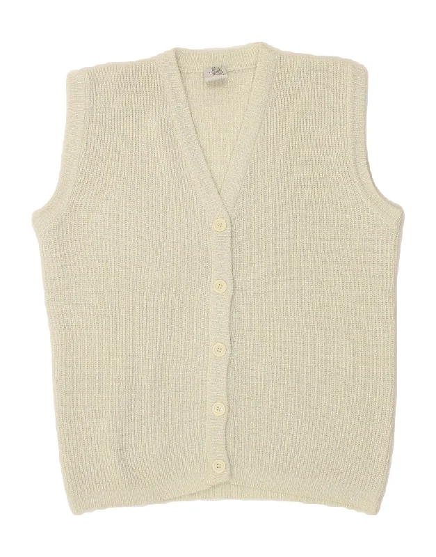 VINTAGE Womens Sleeveless Cardigan Sweater UK 14 Medium Beige Polyacrylic