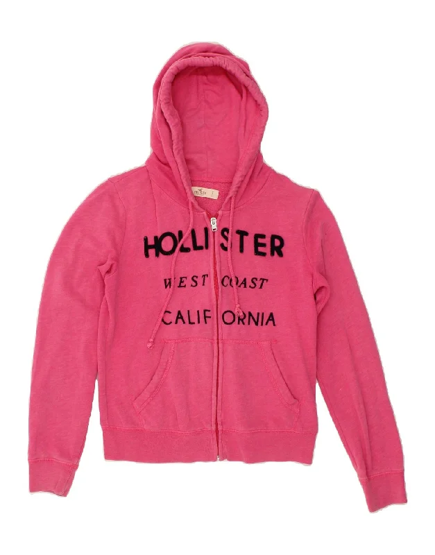 Holiday Sale HOLLISTER Womens Graphic Zip Hoodie Sweater UK 10 Small Pink Cotton