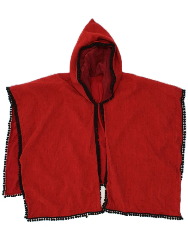 Hurry In VINTAGE Womens Hooded Poncho Jumper One Size Red