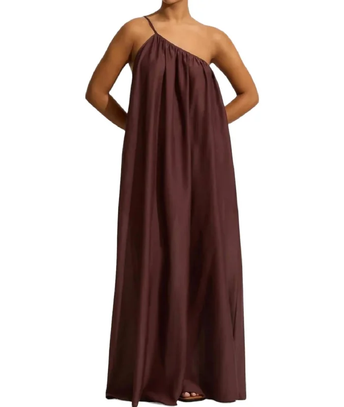 Voluminous One Shoulder Dress In Burgundy