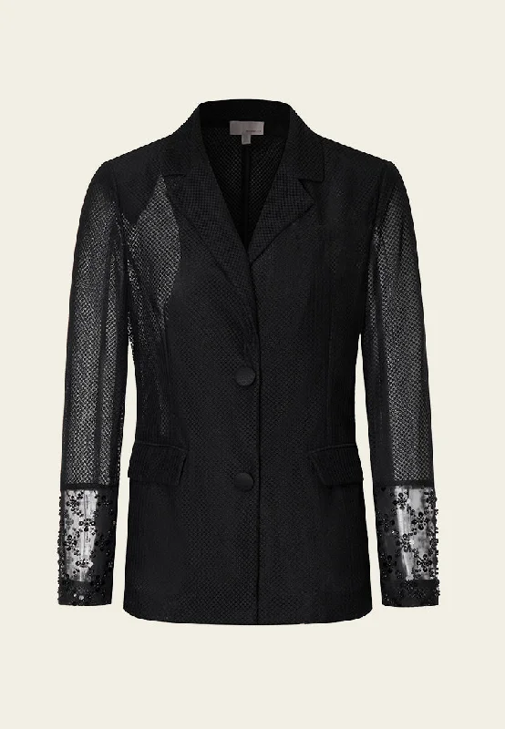 Price Drop Black Embellished Mesh Blazer