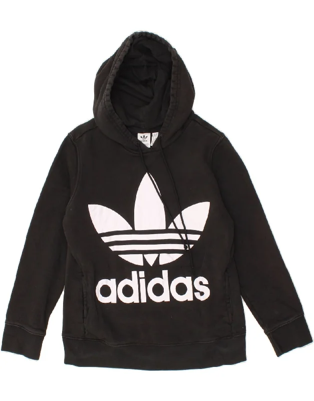 ADIDAS Womens Graphic Hoodie Jumper UK 10 Small Black Cotton