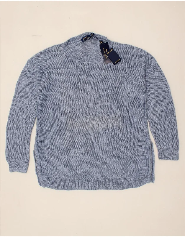 POLO RALPH LAUREN Womens Crew Neck Jumper Sweater UK 14 Medium Blue Linen