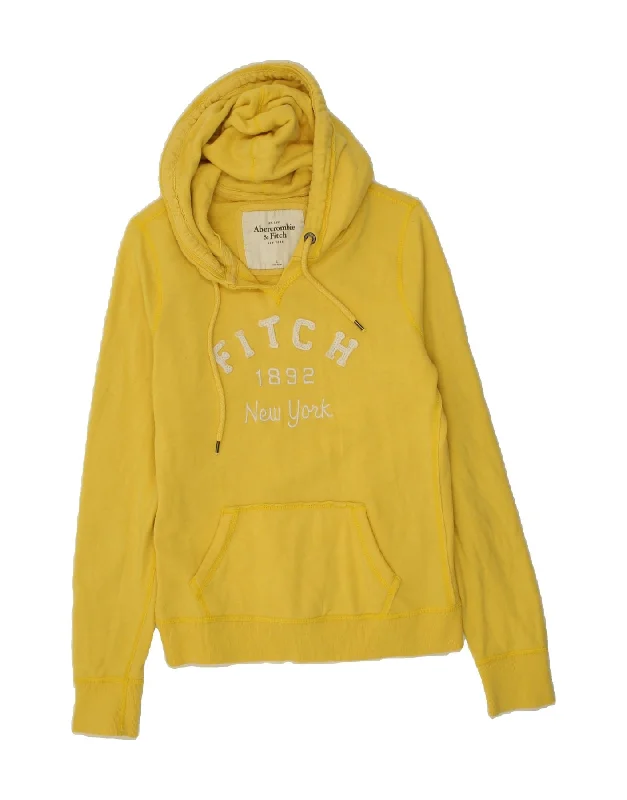 Deal Dash ABERCROMBIE & FITCH Womens Graphic Hoodie Jumper UK 14 Large Yellow Cotton Deal Dash ABERCROMBIE & FITCH Womens Graphic Hoodie Jumper UK 14 Large Yellow Cotton