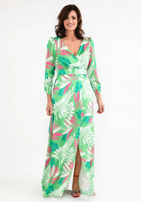 Price Drop Laura Bernal Tropical Print Faux Wrap Maxi Dress, Green