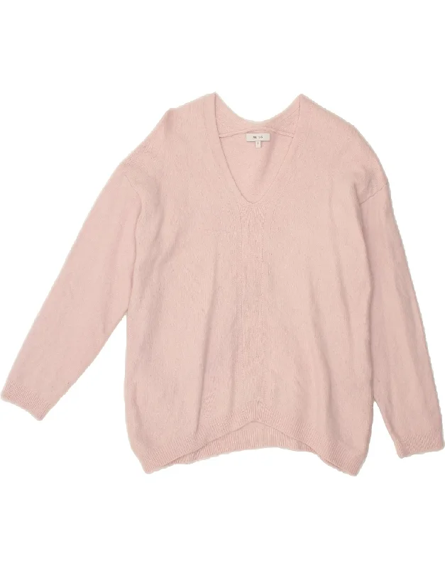 REISS Womens Oversized V-Neck Jumper Sweater UK 10 Small Pink Viscose