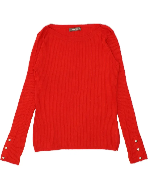 OASIS Womens Boat Neck Jumper Sweater UK 12 Medium Red Viscose