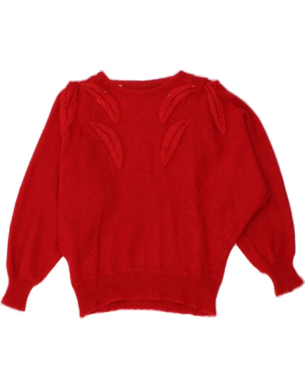 VINTAGE Womens 3/4 Sleeve Boat Neck Jumper Sweater UK 16 Large Red