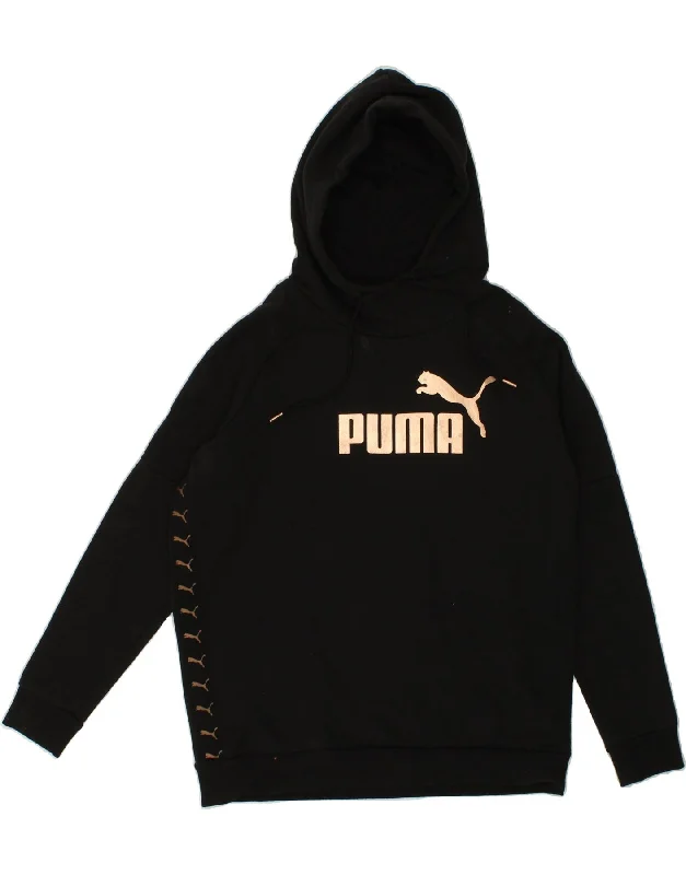Doorbuster Deal PUMA Womens Oversized Graphic Hoodie Jumper UK 8 Small  Black Cotton