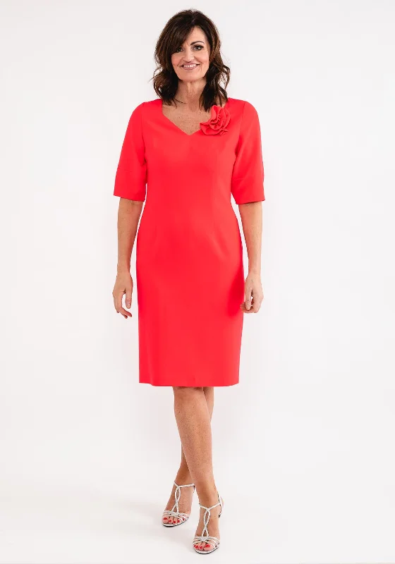Limited Quantity Lizabella Floral Applique Pencil Midi Dress, Hot Pink
