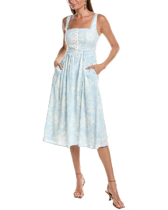 Hurry In JL LUXE Lace Linen-Blend Midi Dress
