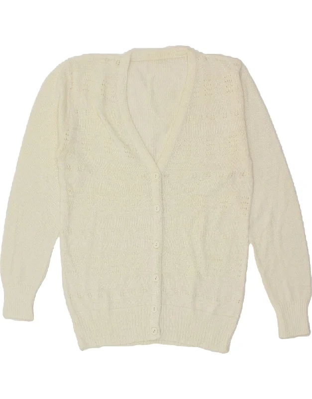 VINTAGE Womens Cardigan Sweater UK 12 Medium White