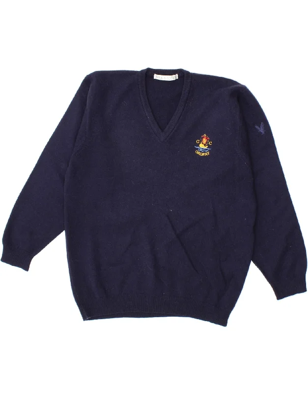 Discount Deals LYLE & SCOTT Womens V-Neck Jumper Sweater UK 16 Large Navy Blue New Wool