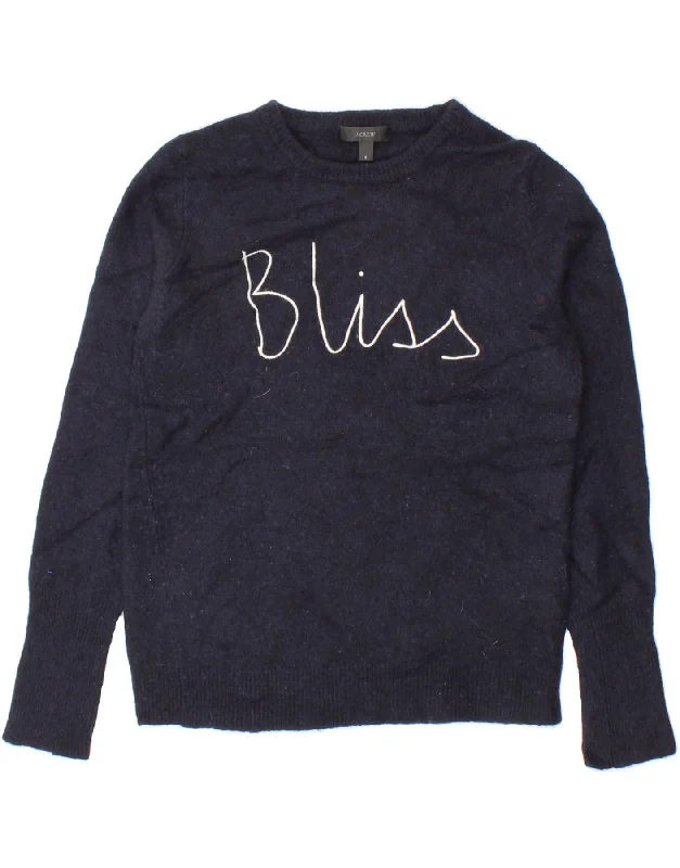 Special Discount J. CREW Womens Graphic Crew Neck Jumper Sweater UK 10 Small Navy Blue