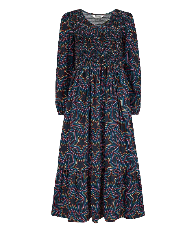 Deal Alert Amberly Rainbow Star Midi Smock Dress - Multi