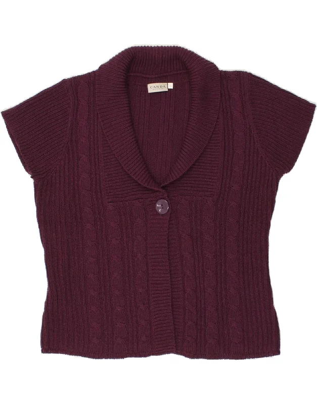 Sale Event CANDA Womens Crop Short Sleeve Cardigan Sweater UK 16 Large Purple Acrylic