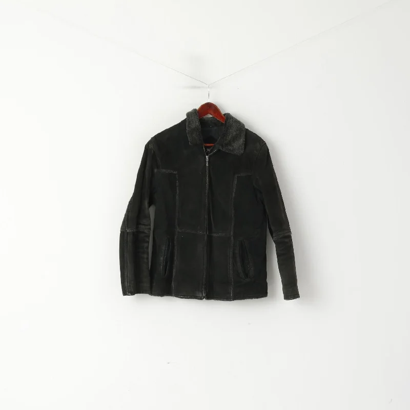 Stock Clearance Joy Women 42 M Jacket Charcoal Leather Suede Full Zipper Fur Collar Top Stock Clearance Joy Women 42 M Jacket Charcoal Leather Suede Full Zipper Fur Collar Top