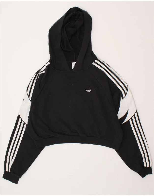 Midnight Madness ADIDAS Womens Oversized Crop Hoodie Jumper UK 10 Small Black Colourblock Midnight Madness ADIDAS Womens Oversized Crop Hoodie Jumper UK 10 Small Black Colourblock