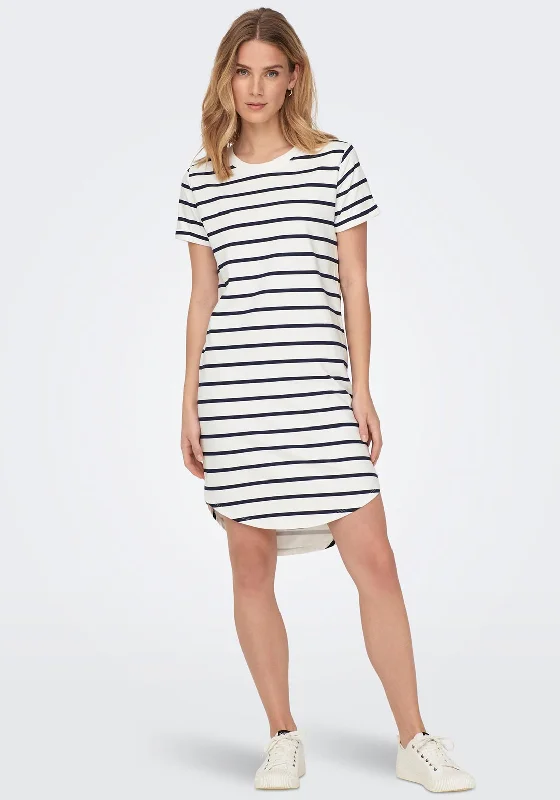 Hurry In JDY Ivy Striped Casual Jersey Dress, Cloud Dancer & Navy