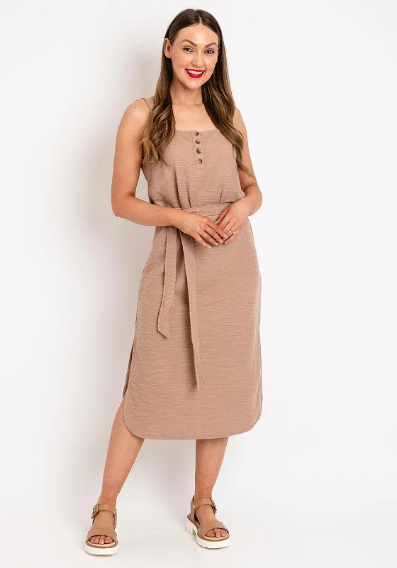 Ichi Woven Straight Midi Dress, Beige