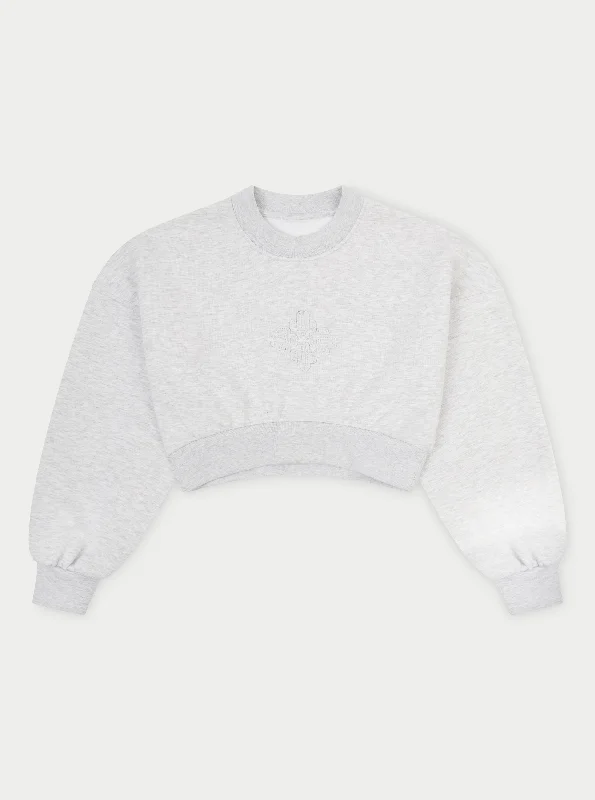 Massive Deals EMBLEM CROP RUCHED SWEATSHIRT - GREY MARL