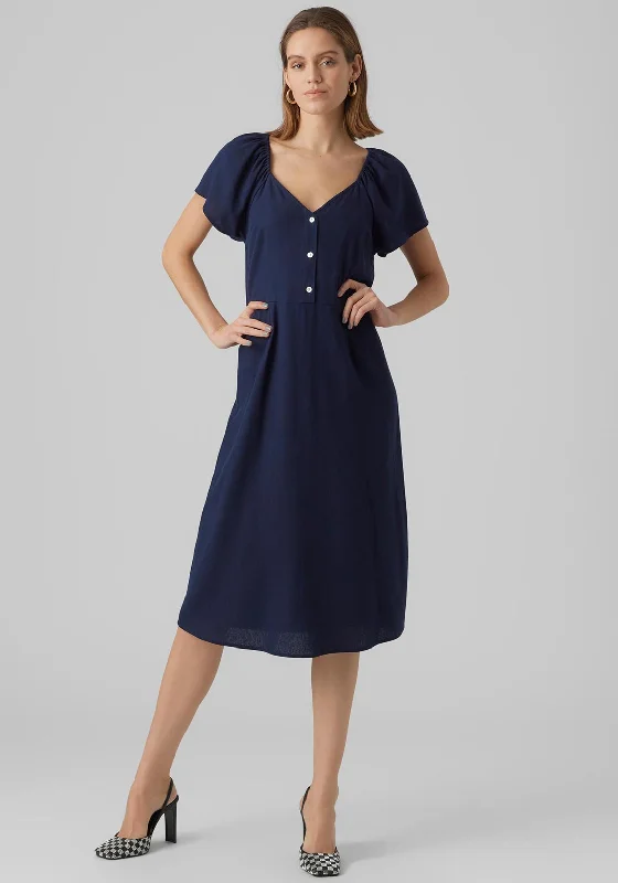 Savings Event Vero Moda Milo Linen Blend Midi Dress, Navy Blazer