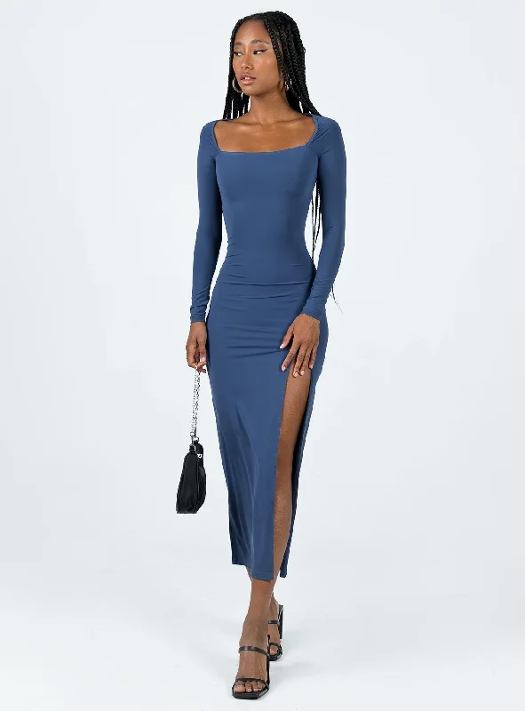 Final Sale Hayward Long Sleeve Midi Dress Blue
