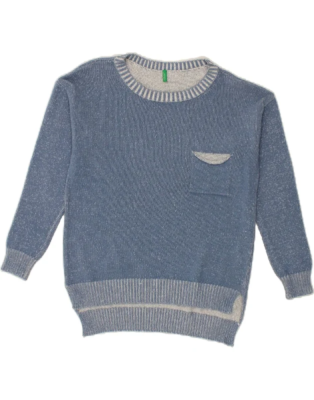 BENETTON Womens Boat Neck Jumper Sweater UK 14 Large Blue Cotton