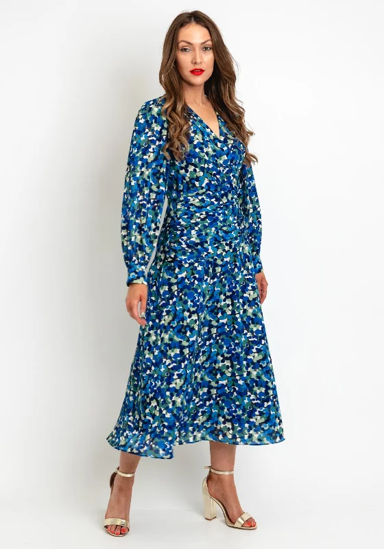 Exquise Petal Print A-Line Maxi Dress, Blue Multi