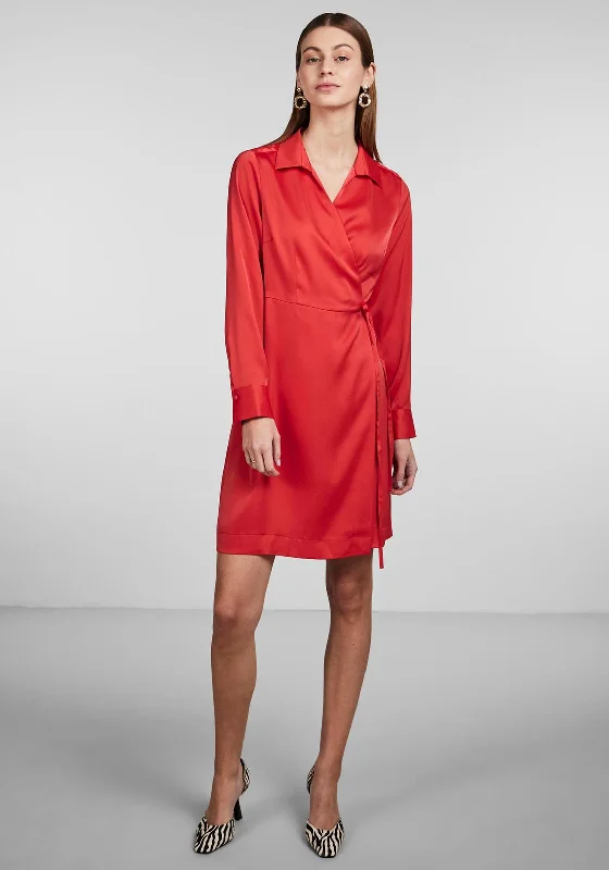 Y.A.S Softie Satin Wrap Mini Dress, Bittersweet