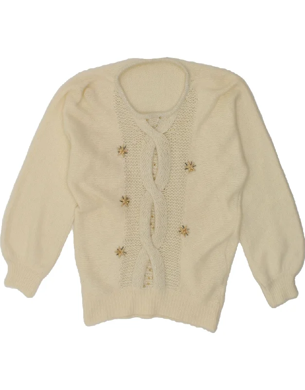 Must-Have Deals VINTAGE Womens Boat Neck Jumper Sweater UK 12 Medium White