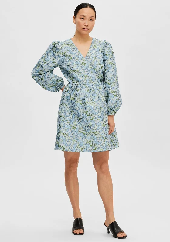 Limited Time Selected Femme Aliana Floral Wrap Dress, Blue Heron