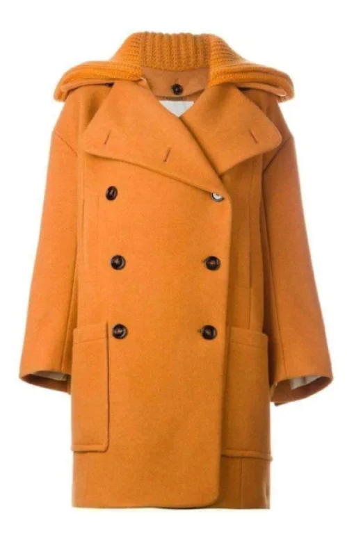 Special Offer Rib Knit Collar Double Breasted Wool Coat