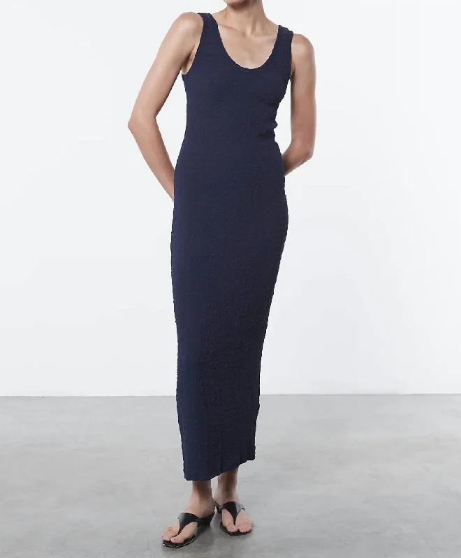 Mega Deal Puckered Tank Dress Evening In Blue