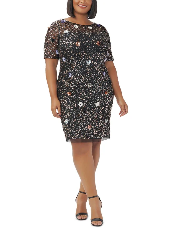 Last Chance Plus Womens Embellished Mesh Cocktail And Party Dress